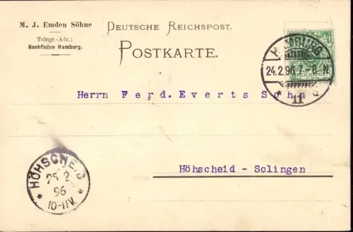 E 851 Geschäftskarte der Firma M. J. Emden Hamburg
