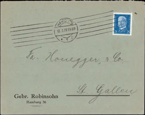 E 854 dekorativer Geschäftsbrief der Firma Gebrüder Robinsohn Hamburg