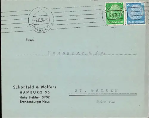 E 855 dekorativer Geschäftsbrief der Firma Schönfeld + Wolfers Hamburg