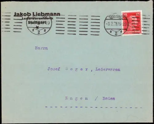 E 859 dekorativer Geschäftsbrief der Firma Jakob Liebmann Stuttgart