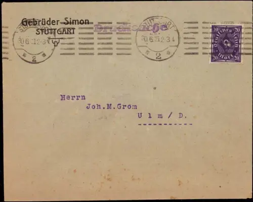 E 860 dekorativer Geschäftsbrief der Firma Gebrüder Simon Stuttgart