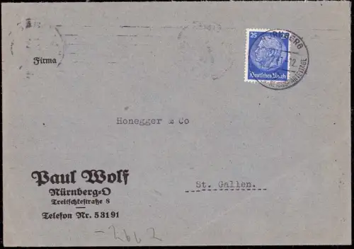 E 863 dekorativer Geschäftsbrief der Firma Paul Wolf Nürnberg Zensur