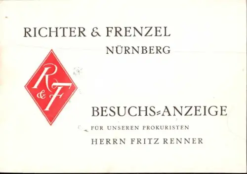 E 864 dekorative Vertreterkarte der Firma Richter + Frenzel Nürnberg