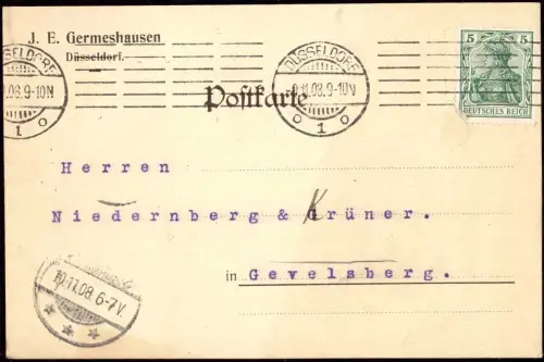 E 867 Geschäftskarte der Firma J. E. Germeshausen Düsseldorf