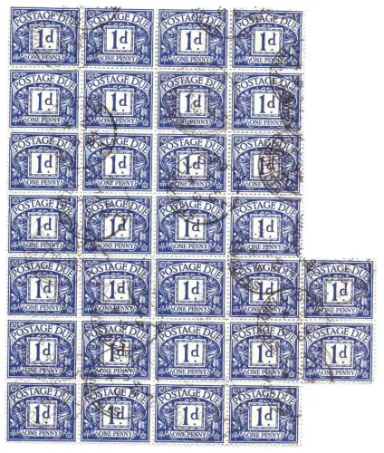 E 1685 England Portomarke Mi Nr. 56 gebraucht im 30er Block gestempelt 1966