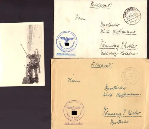E 871 Pommern 5 Belege 1 Foto (10x7cm) Feldpost Flakartillerie Schule Stolpmünde
