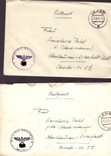 E 1664 Lemgo 2 Feldpostbriefe von der Beobachter Ersatz Abteilung