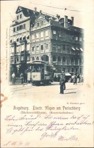 E 1692 Ansichtskarte Augsburg mit Straßenbahn am Perlachberg