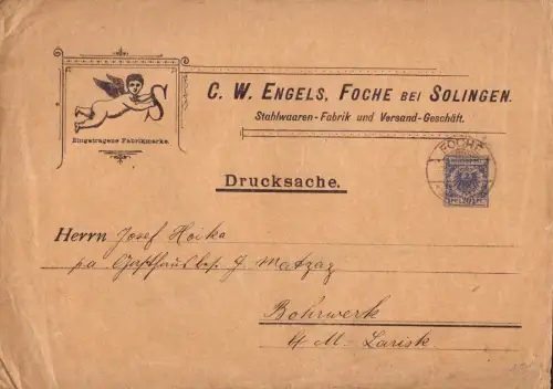 E 1761G seltene 20 Pfg. Privatganzsache Krone Adler aus Foche Solingen nach USA