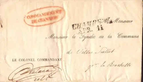 E 1666 Dienstbrief Vorphilatelie Militaria 1846 Commandant Chambery Dep. Savoie