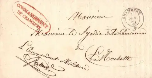 E 1667 Dienstbrief Vorphilatelie Militaria 1852 Commandant Chambery Dep. Savoie