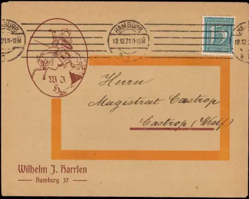 E 887 Infla Dekorativer Geschäftsbrief der Firma Harrsen Hamburg