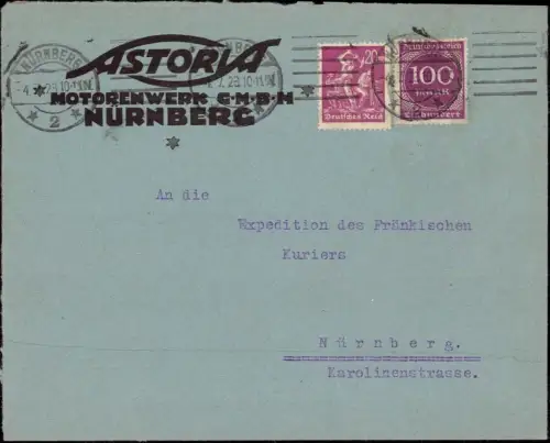 E 888 Dekorativer Geschäftsbrief der Firma Astoria Motorwerk Nürnberg Motorrad