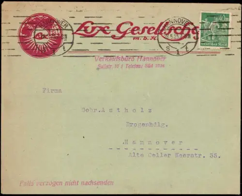 E 889 Infla  Geschäftsbrief der Firma Lux Gesellschaft Electrolux Wallisellen