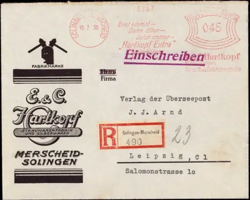 E 890 Dekorativer Geschäftsbrief der Firma Hartkopf Solingen Merscheid