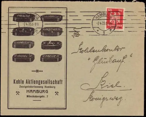 E 894 Dekorativer Geschäftsbrief der Firma Kohle AG Hamburg Mönkebergstrasse