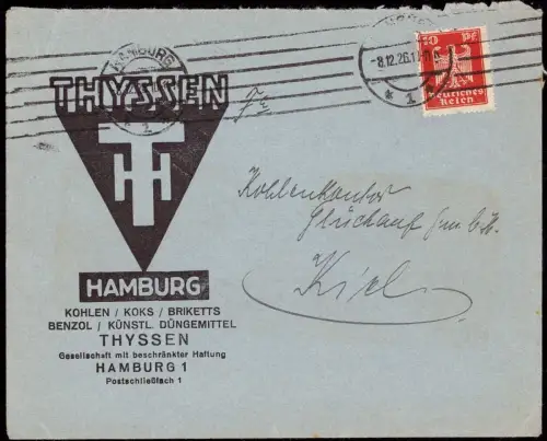 E 896 Dekorativer Geschäftsbrief der Firma Thyssen, Hamburg