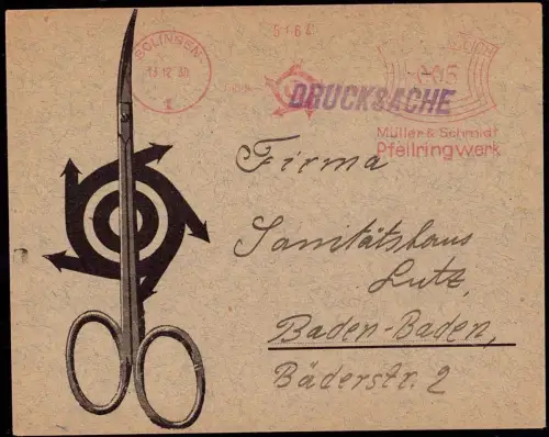 E 897 Dekorativer Geschäftsbrief der Firma Pfeilringwerk Solingen, Schere