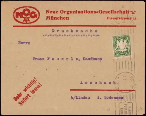 E 895 Geschäftsbrief der Firma Neue Organisations Gesellschaft München 