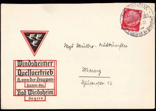 E 899 Geschäftsbrief der Firma Windsheimer Quellvertrieb Bad Windsheim