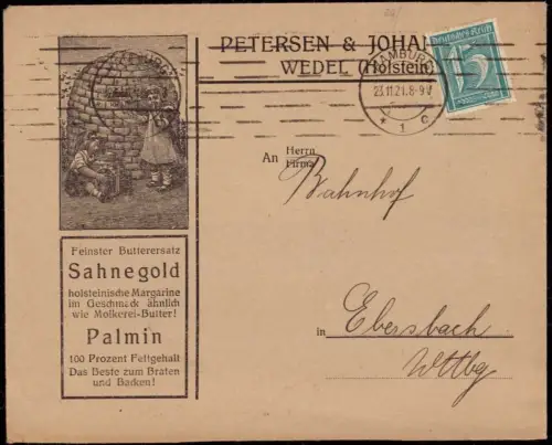 E 900 Geschäftsbrief der Margarinefabrik Petersen + Johannsen Wedel Holstein