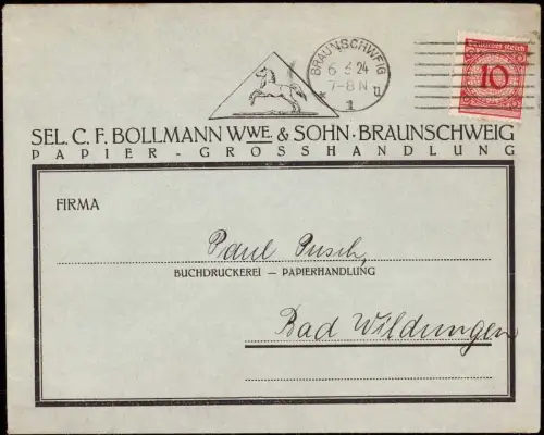 E 903 Dekorativer Geschäftsbrief der Firma Wittwe Bollmann Braunschweig Papier