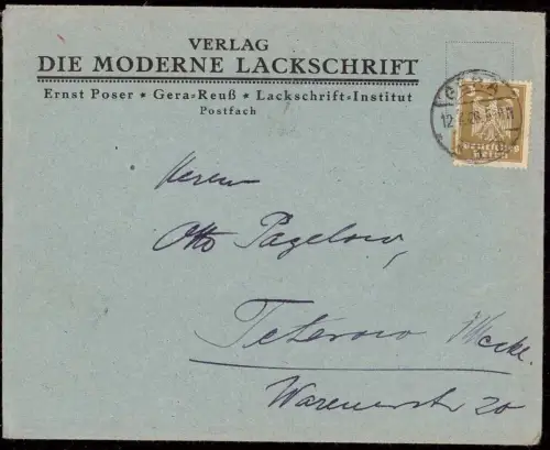 E 905 Dekorativer Geschäftsbrief des Verlag die Moderne Lackschrift Gera E Poser