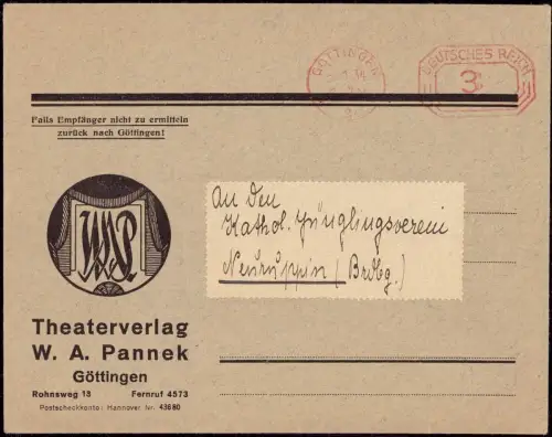 E 906 Dekorativer Geschäftsbrief des Theaterverlag Pannek Göttingen