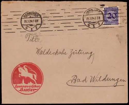 E 907 Zeitung Dekorativer Geschäftsbrief Hannoverscher Kurier Hannover