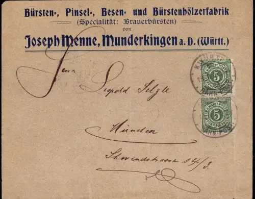 E 909 Dekorativer Geschäftsbrief der Firma  Menne Munderkingen Bier Brauerei
