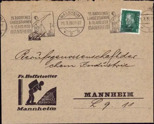 E 911 Dekorativer Geschäftsbrief der Kohlenhandlung Hofstaetter Mannheim