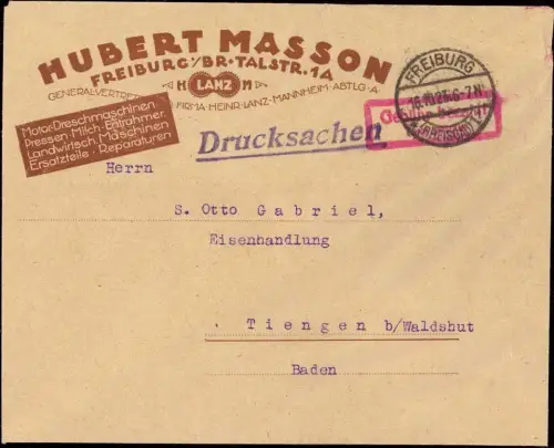 E 913 Dekorativer Geschäftsbrief Firma Masson Freiburg Breisgau Inflation Lanz