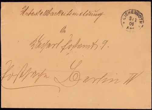 E 538 Unbestellbarkeitsmeldung, Postsache mit Siegelmarke Lichenroth OT Bilstein