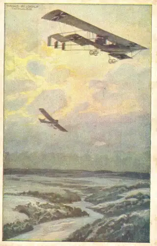 E 1764 Serie von 6 Karten des Dutschen Luftflottenvereis, Flugzeug, Zeppelin