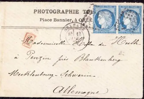 E 1765 Fotografie, 1873, Touzery aus Orleans nach Penzin Mrcklenburg Schwerin