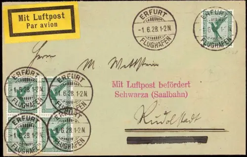 E 1230 Brief per Luftpost 1928 von Erfurt nach Schwarza Thüringen
