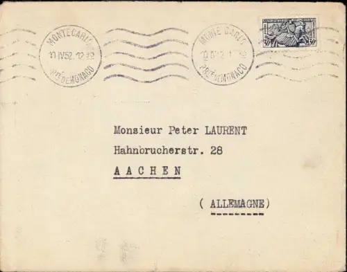 E 1234, Monaco Einzelfrankatur der 30 Fr. auf Brief von Radio Monte Carlo