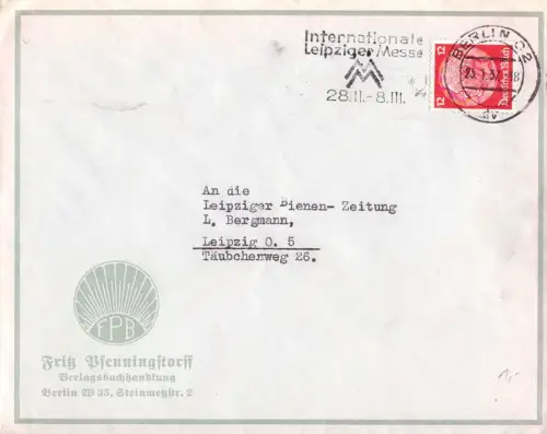 E 1700 Geschäftsbrief der Firma Pennigstorf Berlin Steinmetzstr. Tiergarten