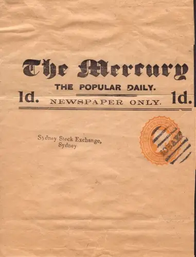 E 1805 Tasmania, Streifband, Privatganzsache Zeitung The Mercury Hobart