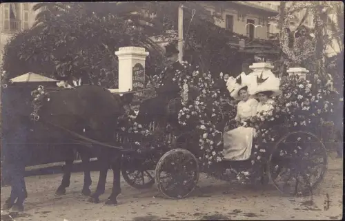 E 1778 Menton Ortsansicht mit Blumenfahrt 1911, 1. Preis, Mode Hut