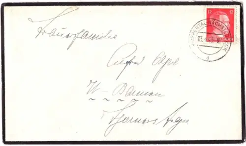 E 1720 seltener Brief innerhalb des Ruhrkessels vom 3.4.1945 Wuppertal Zensur