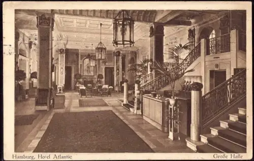 E 924 Gaststätte Ansichtskarte Ortsansicht Hamburg Hotel Atlantic Innenansicht