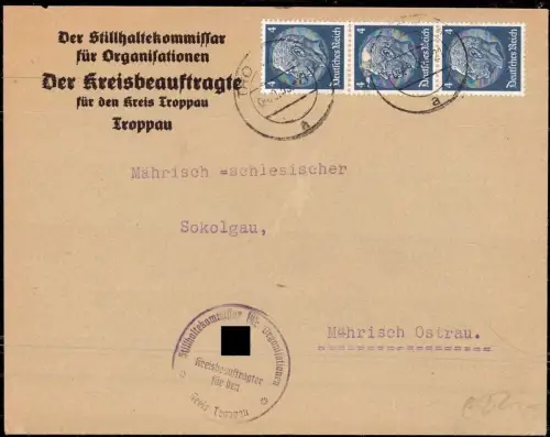 E 568 Sudetenland, Troppau, Brief des Stillhaltekommissar für Organisationen 