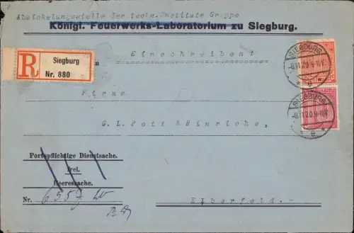 E 570, Dienstbrief Siegburg Abwicklungsstelle Feuerwerk Laboratorium, Chemie