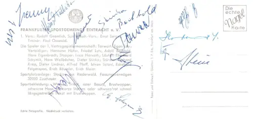 E 1584 Fußball Eintracht Frankfurt Karte mit 13 Original Unterschriften ca 1960