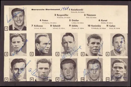 E 1586 Borussia Dortmund Zeitungsausschnitt mit 11 Original Unterschriften 1961