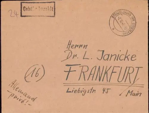 E 1345 Gebühr Bezahlt Steisslingen Krs. Stockach