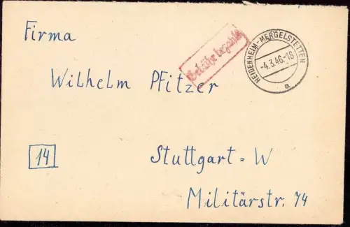 E 1347 Gebühr Bezahlt Heidenheim Mergelstetten