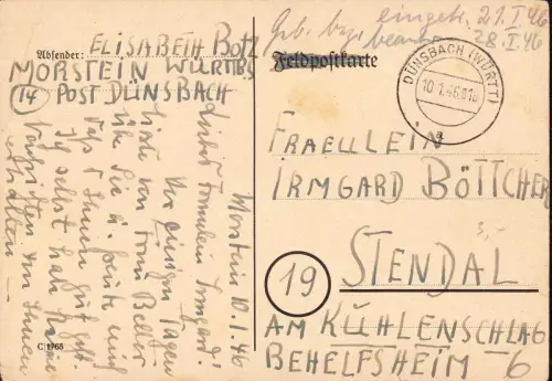 E 1350 Karte mit Gebühr Bezahlt Morstein Post Dünsbach Gerabronn