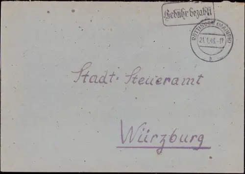 E 1351 Brief mit Gebühr Bezahlt Röttingen Mainfranken